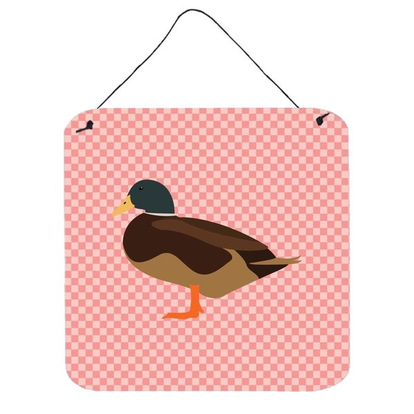 Micasa Silver Bantam Duck Pink Check Wall or Door Hanging Prints6 x 6 in. MI231320